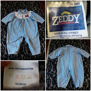 Zeddy Vintage Unisex Baby 18M BlueJean Type Onesie